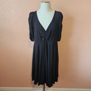 Torrid Black V Neck Skater 3/4 Sleeve Fit & Flare Midi Dress